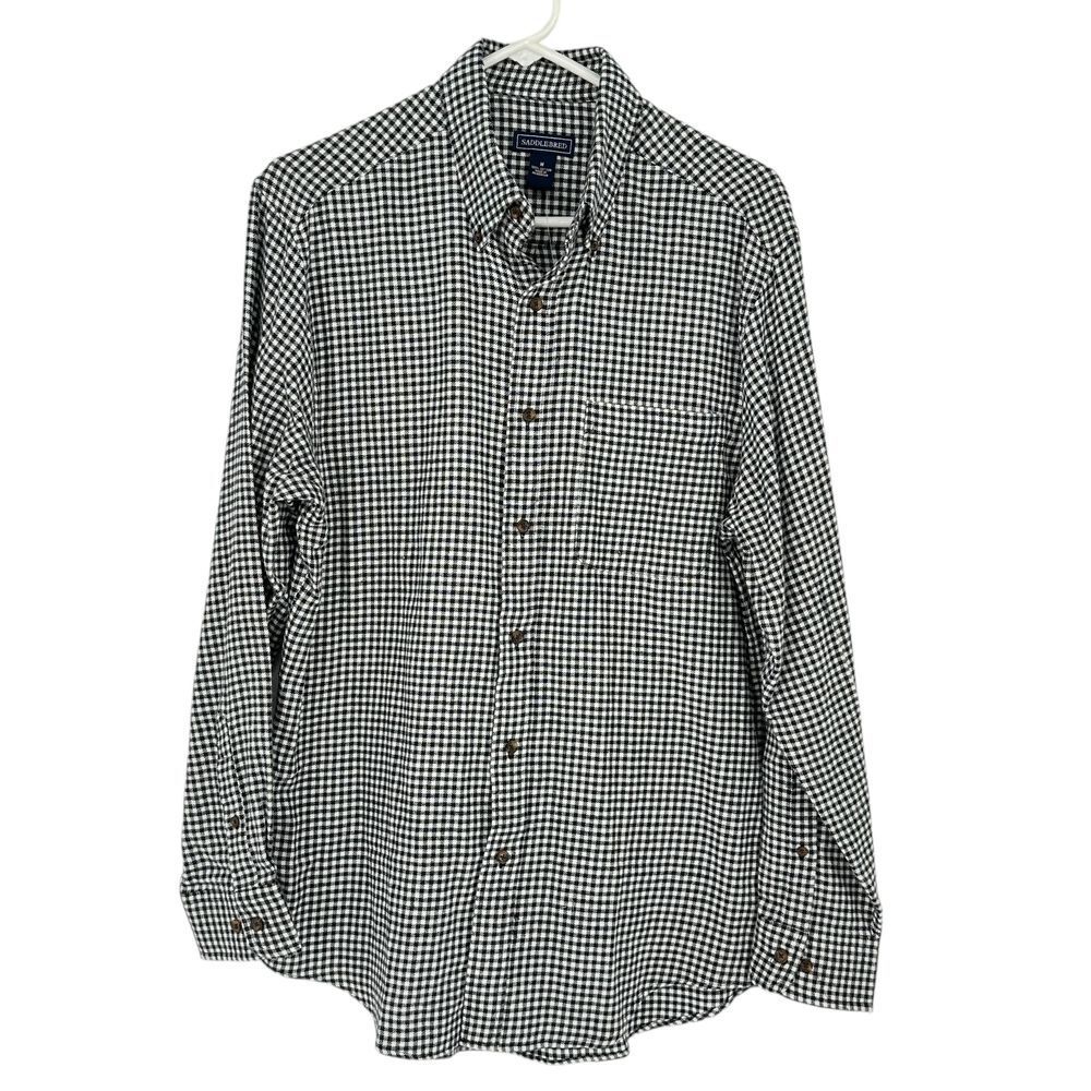 Saddlebred Black White Gingham Check Shirt Lightweight Cotton Flannel Fit M